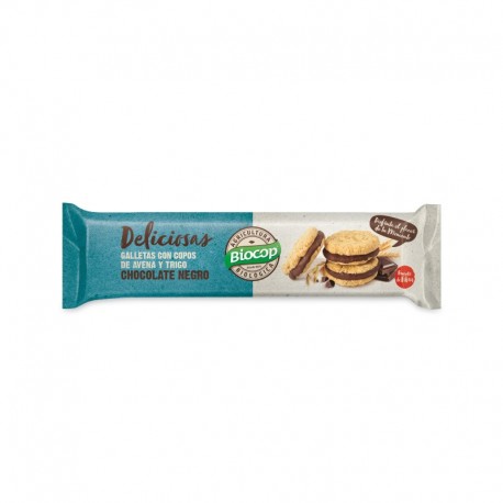 Galleta BIO con copos de avena y trigo rellena de choco negro