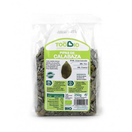 Pipas semillas de Calabaza BIO SIN GLUTEN 250 grs. TOOBIO