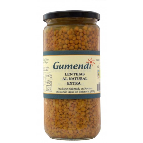 Lentejas BIO al natural tarro de  cristal 345 gr Gumendi